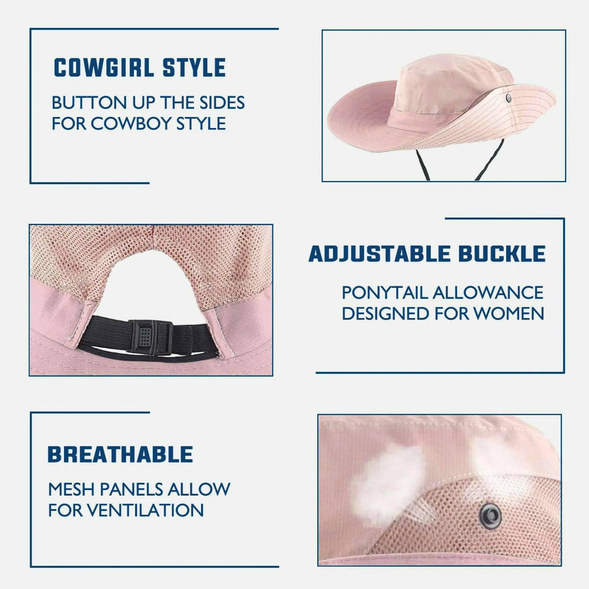 Wide Brim Sun Hat UPF50+ Ponytail Hole Packable
