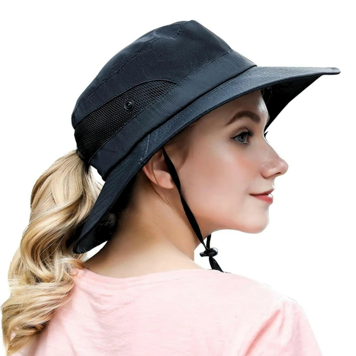 Wide Brim Sun Hat UPF50+ Ponytail Hole Packable