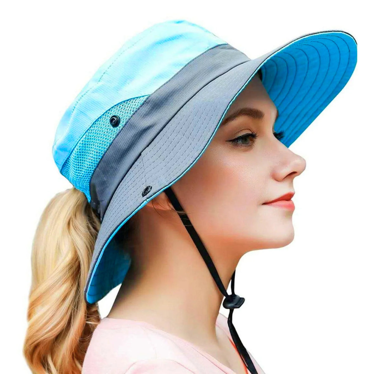 Wide Brim Sun Hat UPF50+ Ponytail Hole Packable