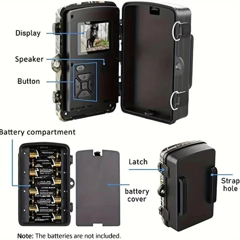 Wildlife Trail Camera No-Glow Night Vision 16MP 1080P HD Video IP66 Weatherproof