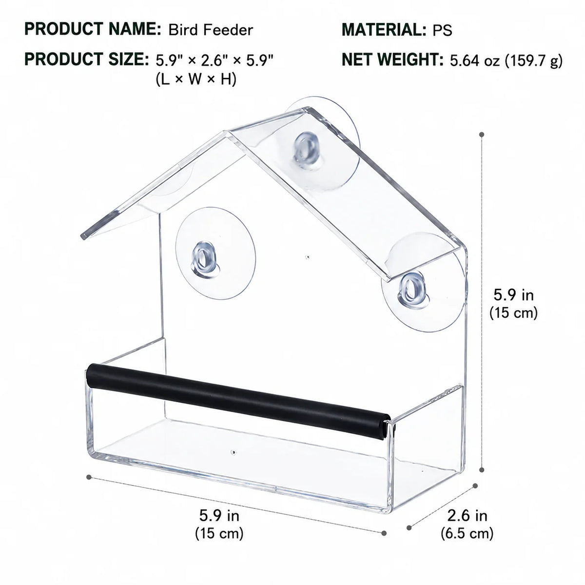Window Bird Feeder Clear Suction Cup Mount