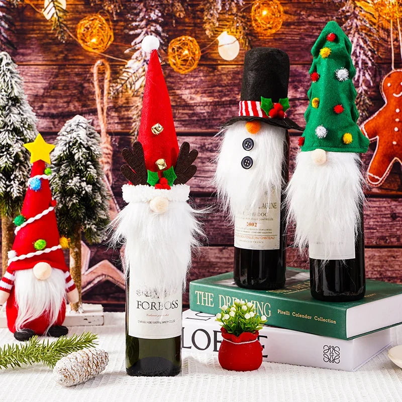 Wine Bottle Cover Festive Santa Plush Lined