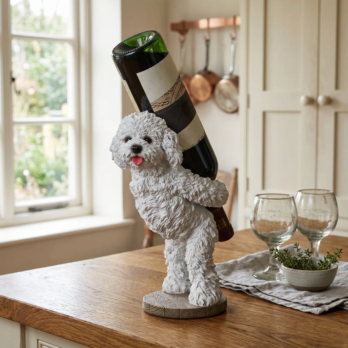Wine Bottle Holder Resin Sculpted Puppy Decorative Display