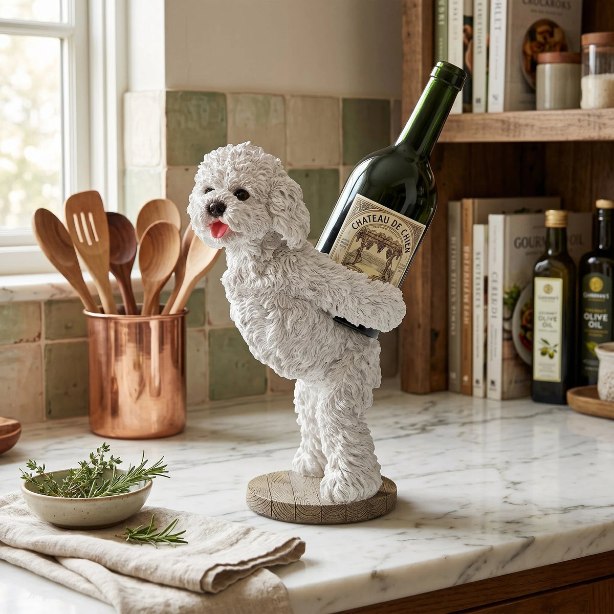 Wine Bottle Holder Resin Sculpted Puppy Decorative Display