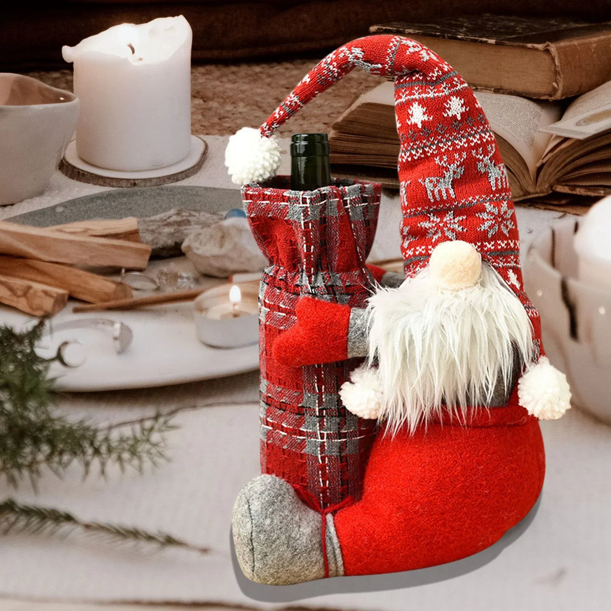 Wine Bottle Holder Santa Design Soft & Durable Fabric