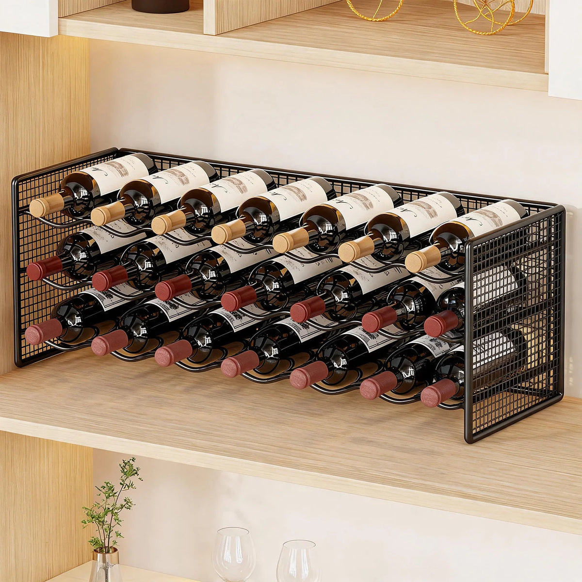 Wine Bottle Rack Powder-Coated Iron Space-Saving