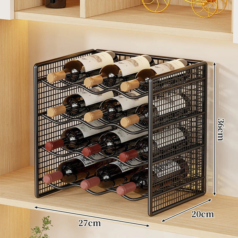 Wine Bottle Rack Powder-Coated Iron Space-Saving