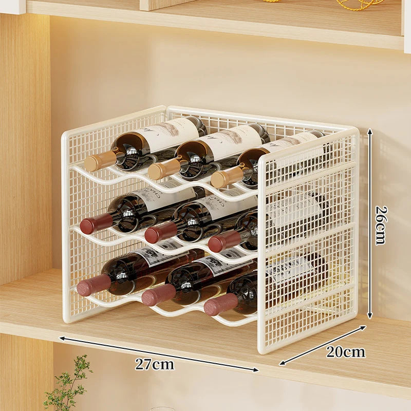 Wine Bottle Rack Powder-Coated Iron Space-Saving