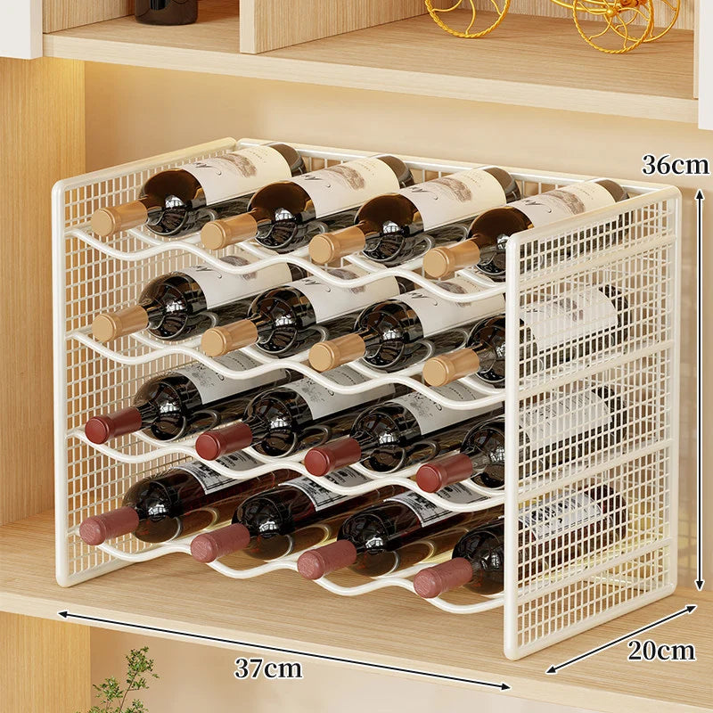 Wine Bottle Rack Powder-Coated Metal Stackable Mesh Design