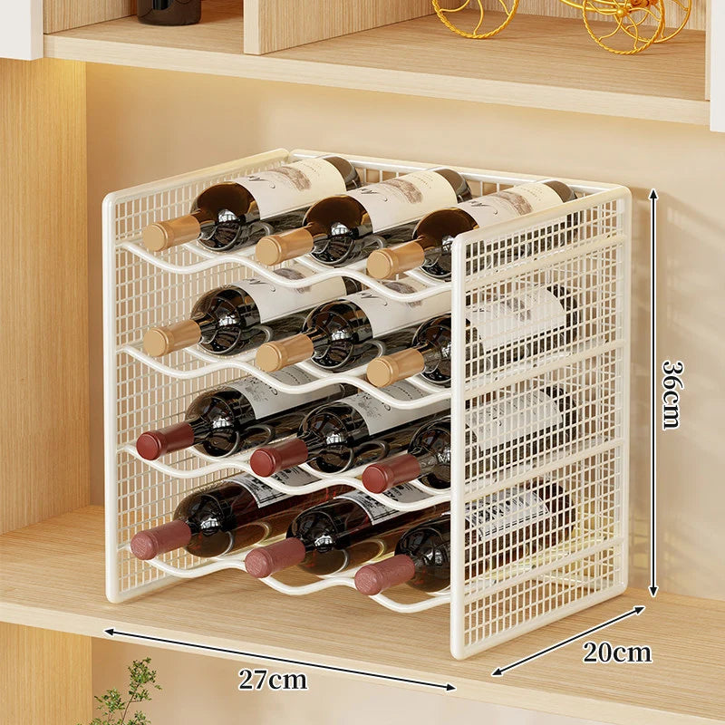 Wine Bottle Rack Powder-Coated Metal Stackable Mesh Design