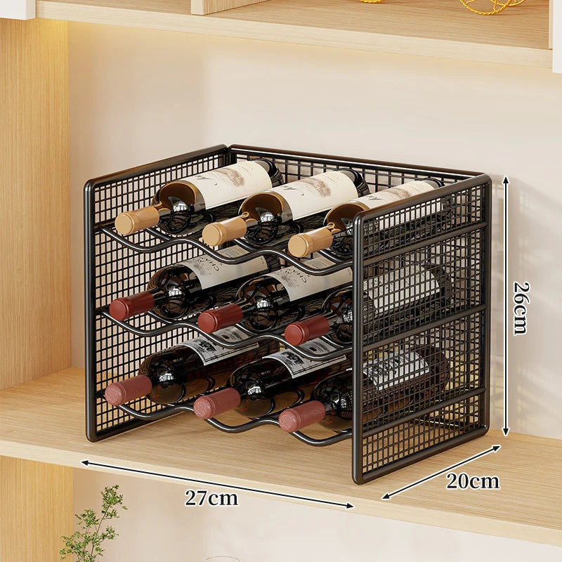 Wine Bottle Rack Powder-Coated Metal Stackable Mesh Design
