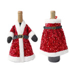 Wine Bottle Wrap Sequin & Faux Fur Belt Closure