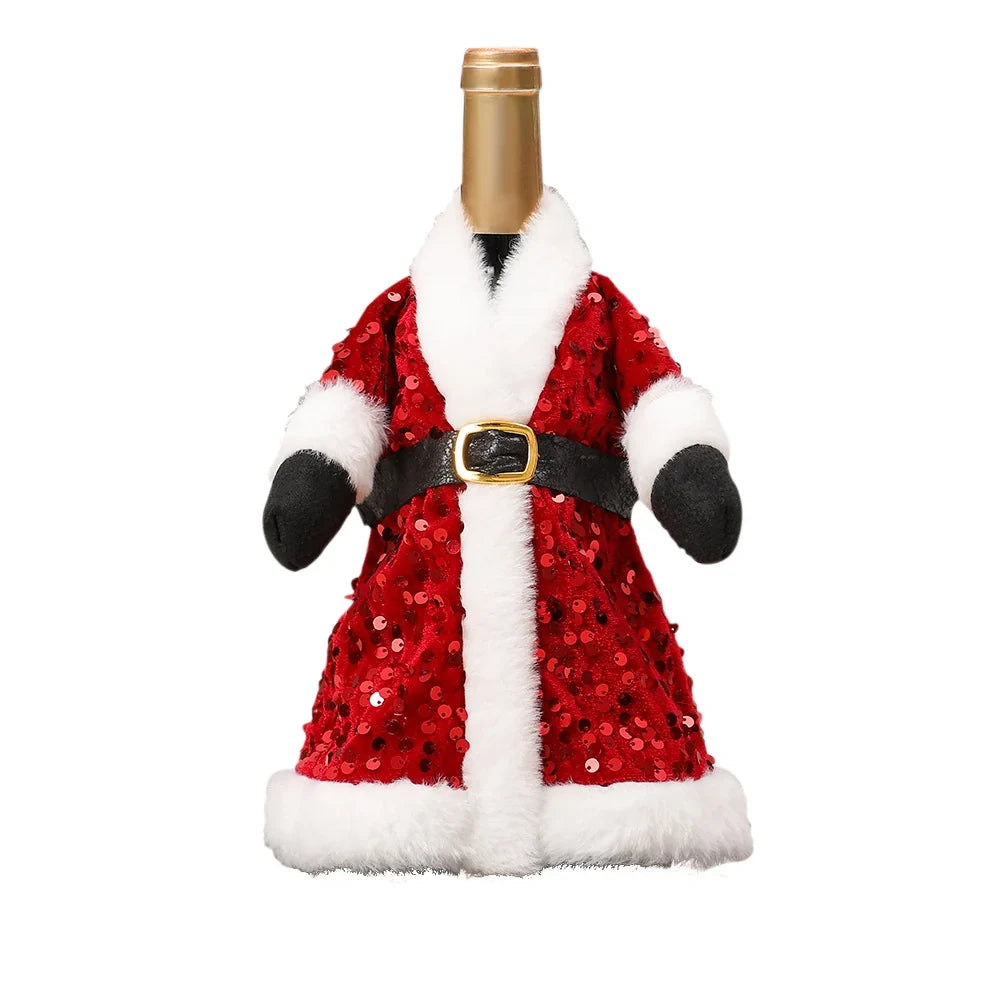 Wine Bottle Wrap Sequin & Faux Fur Belt Closure