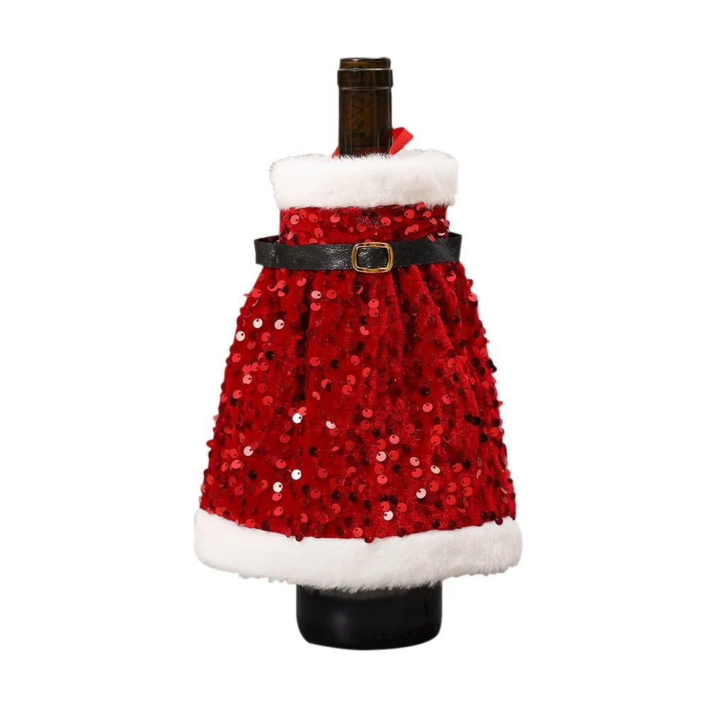 Wine Bottle Wrap Sequin & Faux Fur Belt Closure