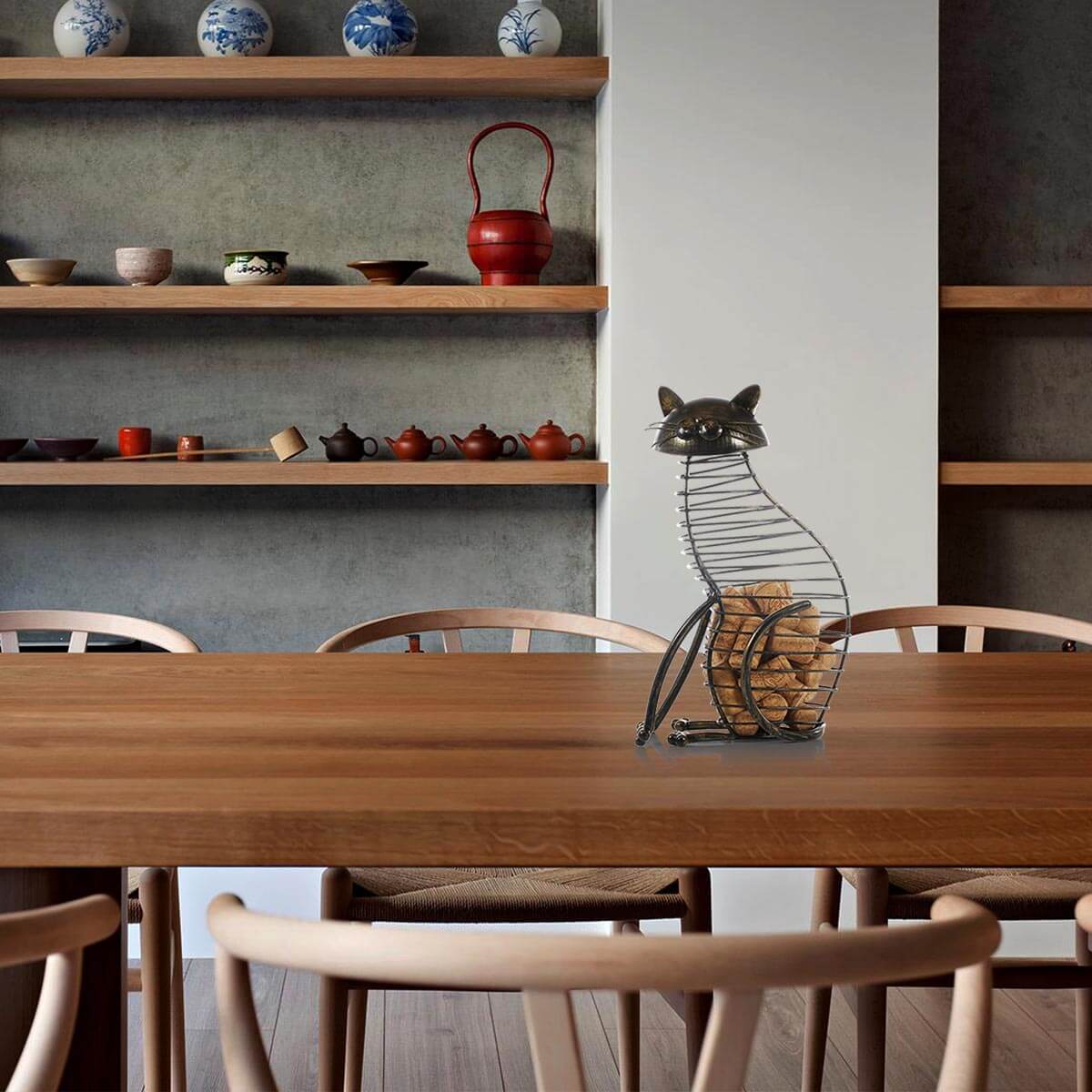 Wine Cork Holder Metal Cat-Shaped Tabletop Display