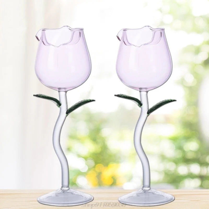 Wine Glass 3D Rose-Shaped Stemless Pink