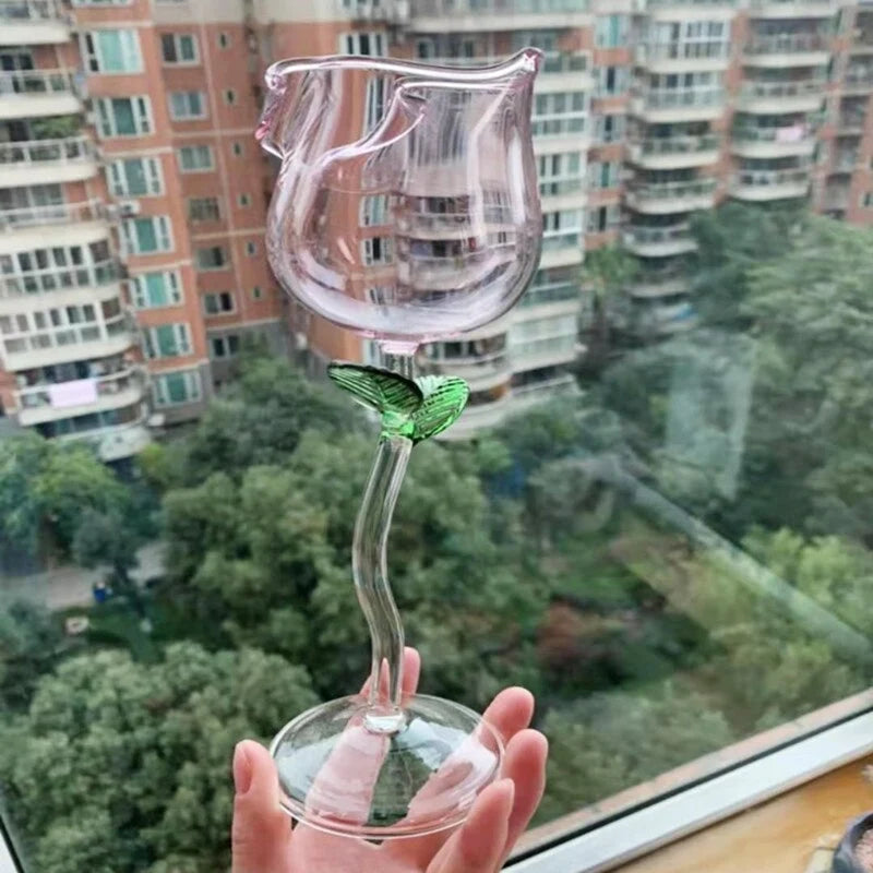 Wine Glass 3D Rose-Shaped Stemless Pink