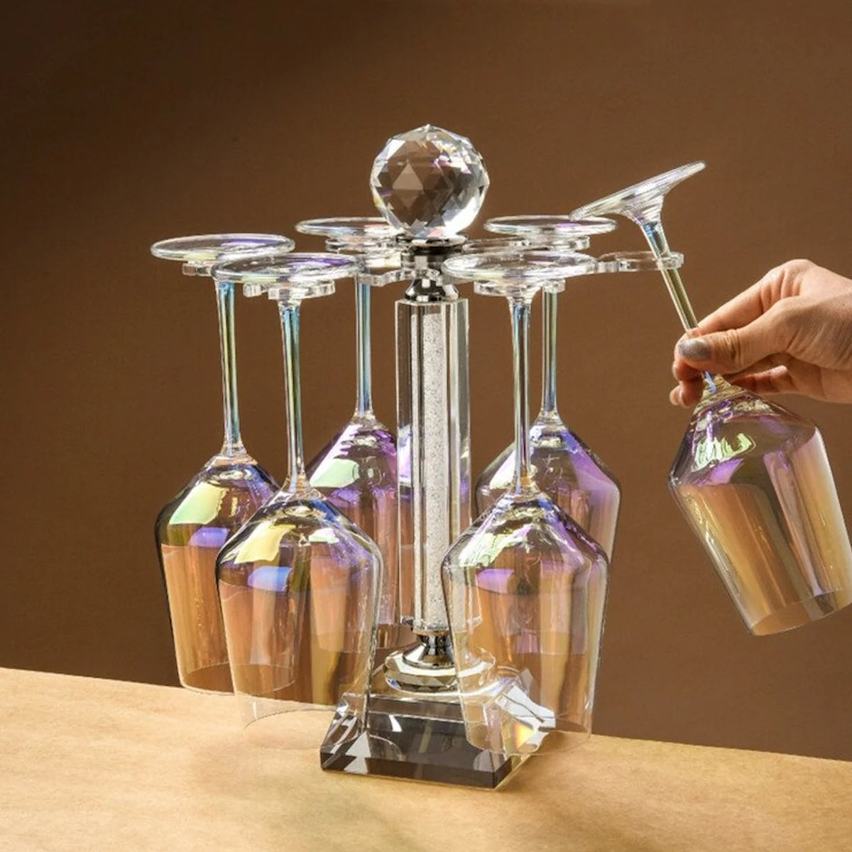 Wine Glass Holder Rotating Crystal Glass & Acrylic