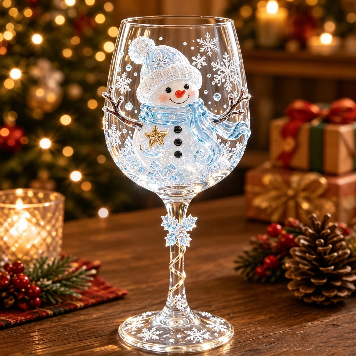 Wine Glasses Clear Glass Raised 3D Holiday Motifs Set of 6