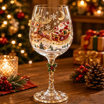 Wine Glasses Clear Glass Raised 3D Holiday Motifs Set of 6