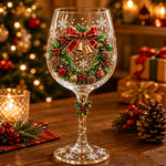 Wine Glasses Clear Glass Raised 3D Holiday Motifs Set of 6