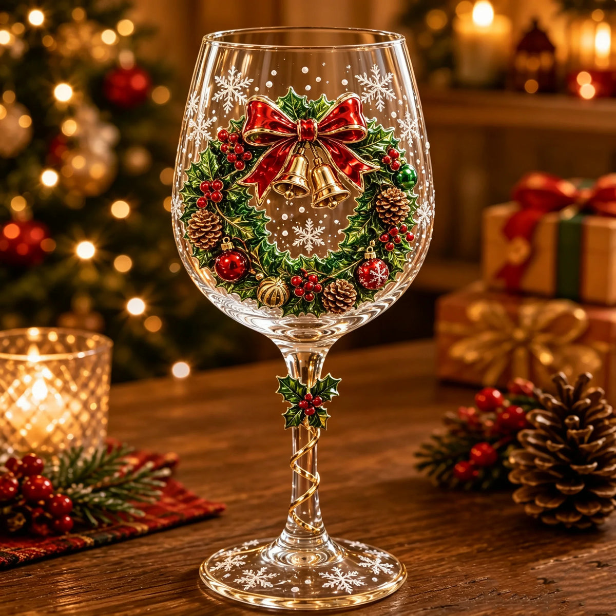 Wine Glasses Clear Glass Raised 3D Holiday Motifs Set of 6