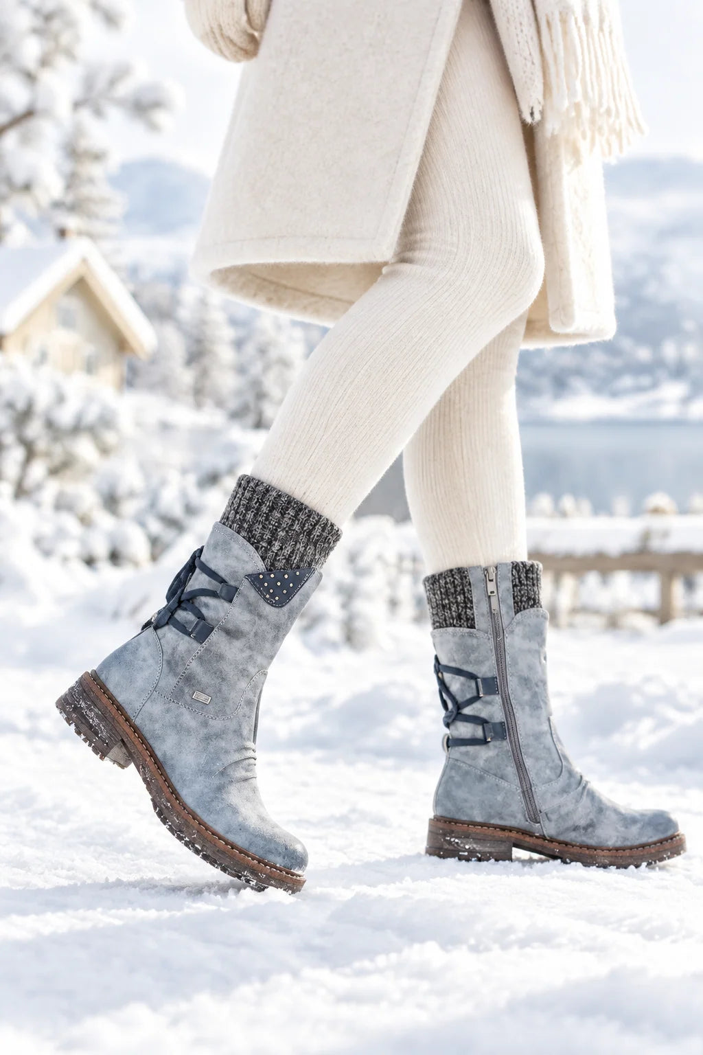 Winter Boots Mid-Calf PU Leather Rubber Sole