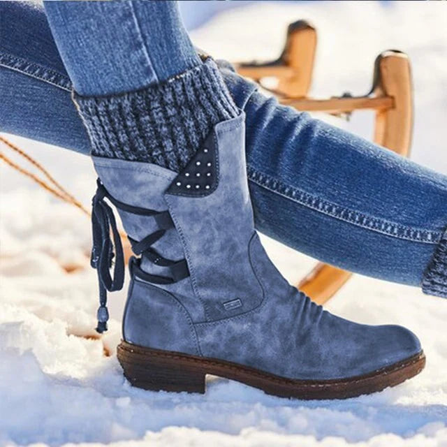 Winter Boots Mid-Calf PU Leather Rubber Sole
