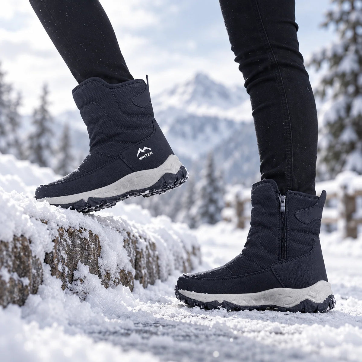 Winter Boots Water-Repellent Plush Lined Side Zipper Non-Slip Sole