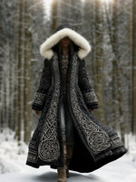 Winter Coat Embroidered Hooded Maxi Length
