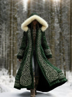 Winter Coat Embroidered Hooded Maxi Length