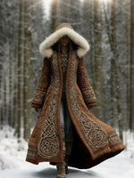 Winter Coat Embroidered Hooded Maxi Length