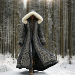 Winter Coat Embroidered Hooded Maxi Length