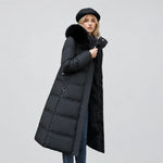 Winter Coat Long Belted Fur-Trimmed Hood