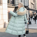 Winter Coat Long Belted Fur-Trimmed Hood