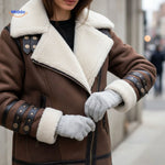 Winter Coat Longline Faux Fur Lined Suede-Look Zipper Pockets