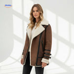 Winter Coat Longline Faux Fur Lined Suede-Look Zipper Pockets