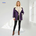 Winter Coat Longline Faux Fur Lined Suede-Look Zipper Pockets