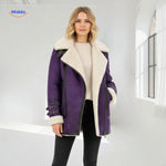 Winter Coat Longline Faux Fur Lined Suede-Look Zipper Pockets