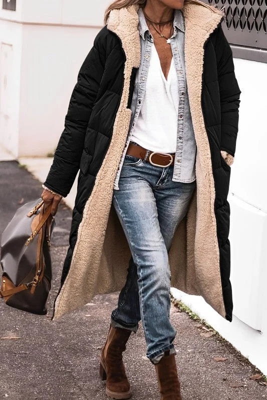 Winter Coat Reversible Teddy Fleece Lined Hooded Long Style