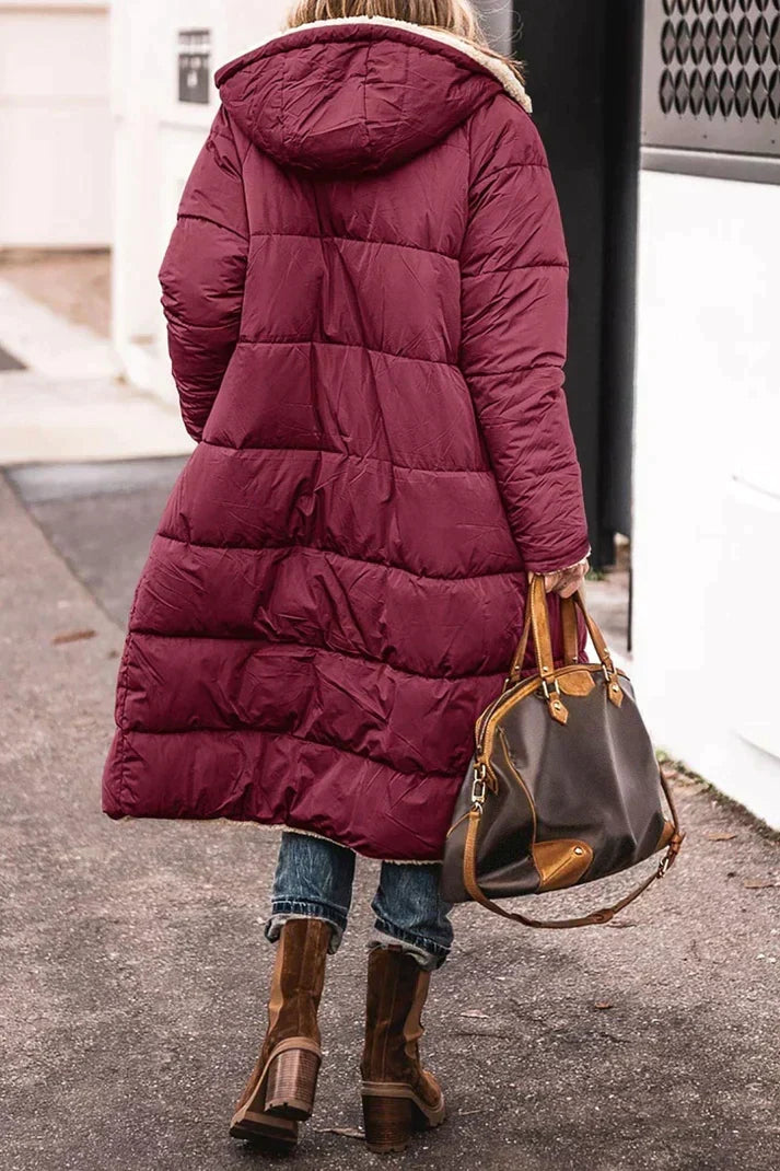 Winter Coat Reversible Teddy Fleece Lined Hooded Long Style