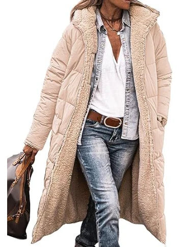 Winter Coat Reversible Teddy Fleece Lined Hooded Long Style
