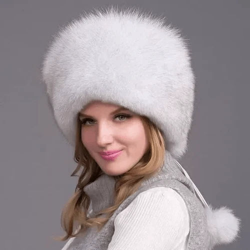 Winter Hat Genuine Fox Fur Ear Flaps