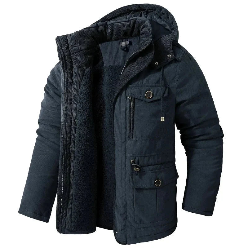 Winter Jacket Sherpa Fleece Lined Detachable Hood Adjustable Waist Drawstring