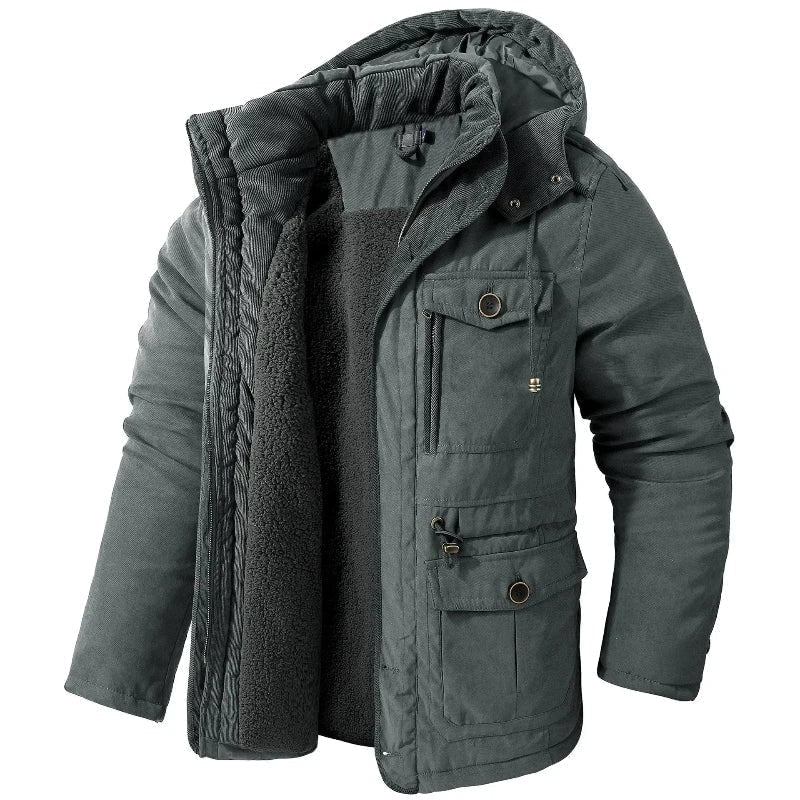 Winter Jacket Sherpa Fleece Lined Detachable Hood Adjustable Waist Drawstring