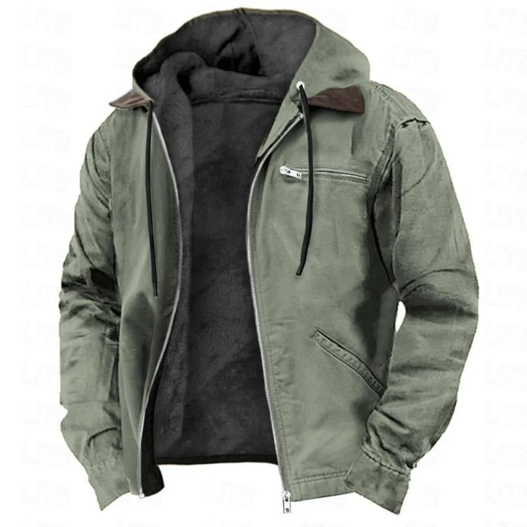 Winter Jacket Warm Lined Detachable Hood Full-Length Zipper