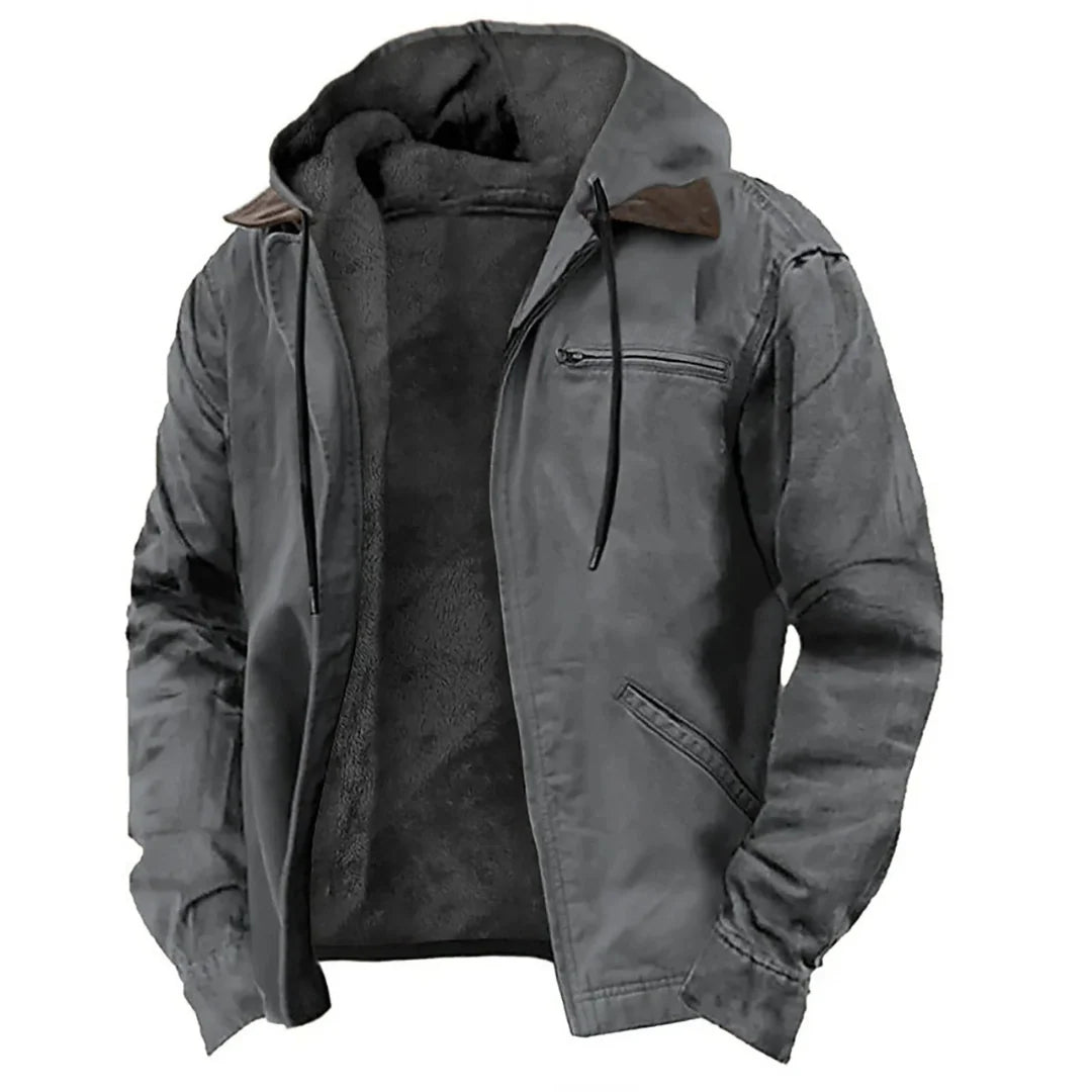Winter Jacket Warm Lined Detachable Hood Full-Length Zipper