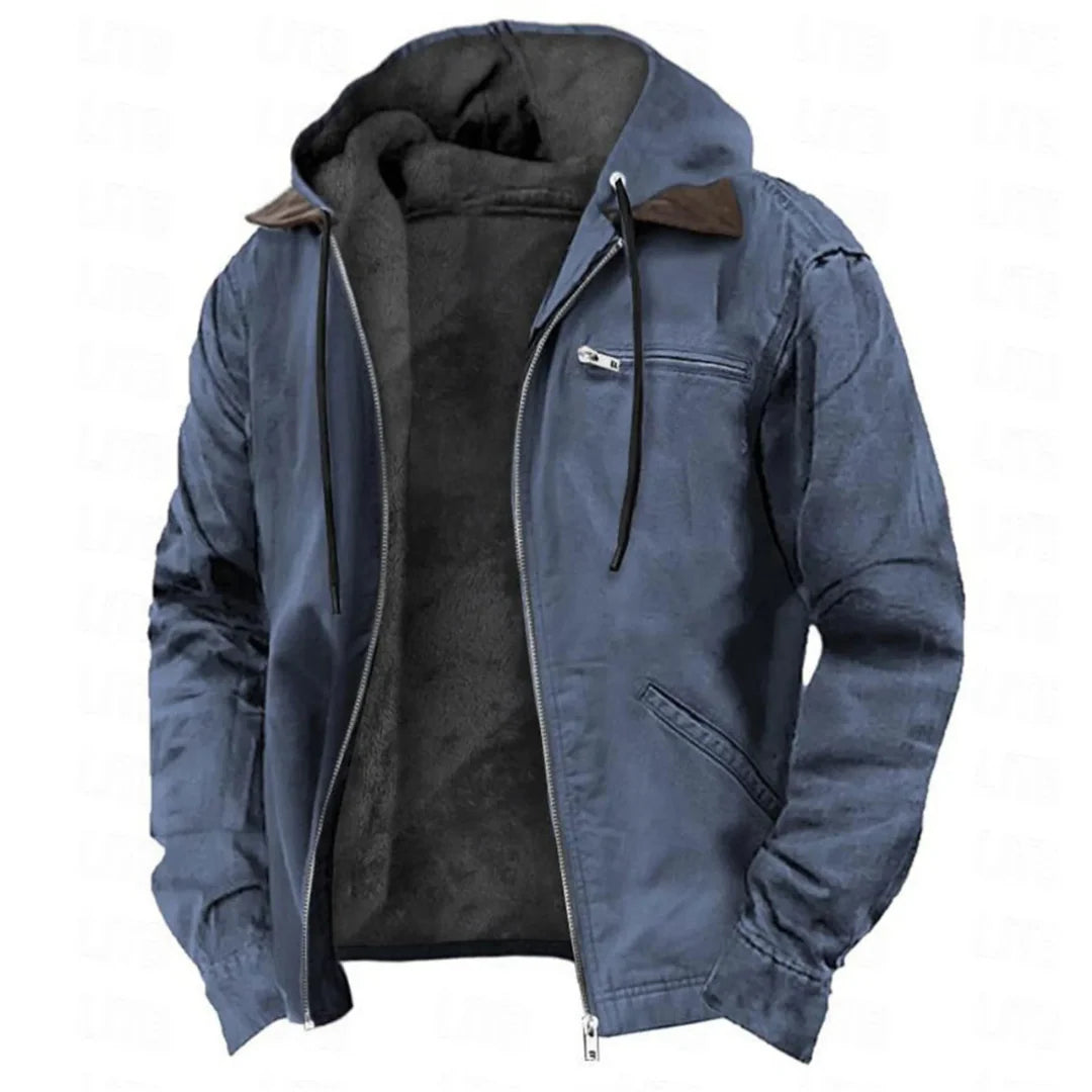 Winter Jacket Warm Lined Detachable Hood Full-Length Zipper