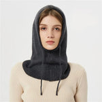 Winter Knit Hat Hooded Drawstring Wool Packable