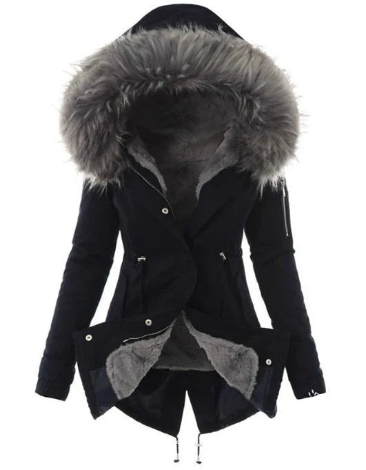 Winter Parka Faux Fur Lined Adjustable Waist